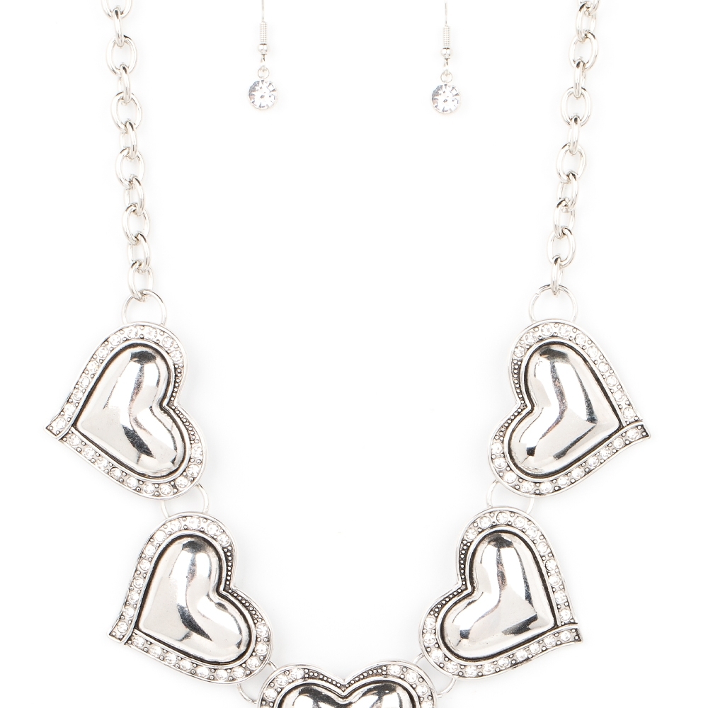 Paparazzi Silver Heart Necklace with Earrings